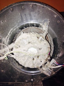 Debris caked on this burnt out motor was discovered during refurbishment after renovation. 